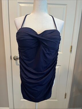 Tommy Bahama Navy Twist-Front Halter Swimdress